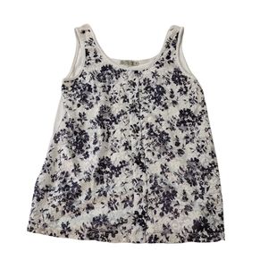 Young USA Floral Women's White Blue Sleeveless Top Polyester Rayon Blend Used